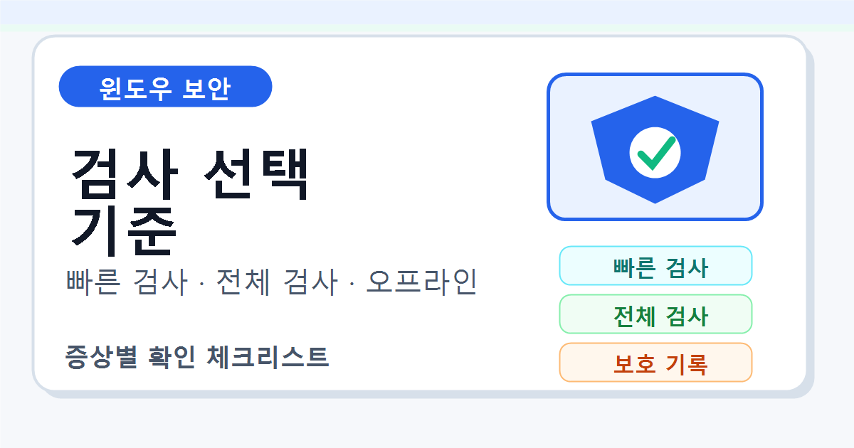 윈도우 보안 빠른 검사와 전체 검사 선택 기준
