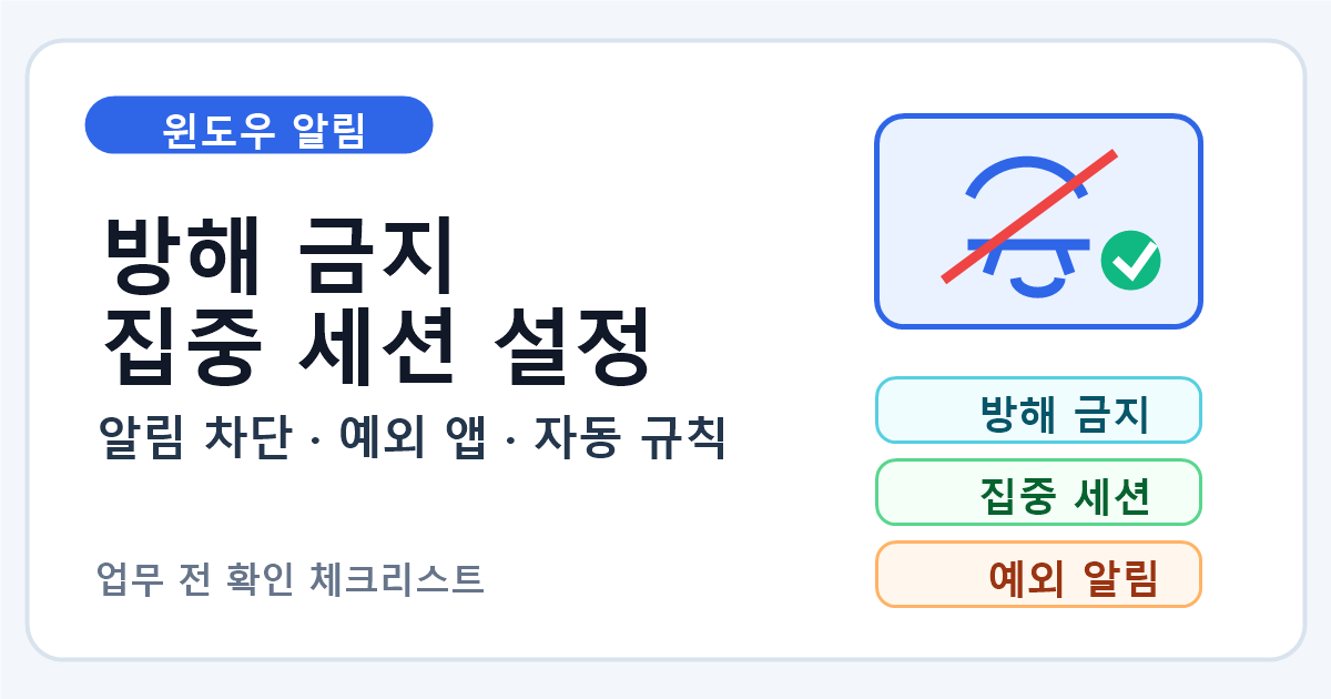 윈도우 방해 금지와 집중 세션 설정 확인 순서