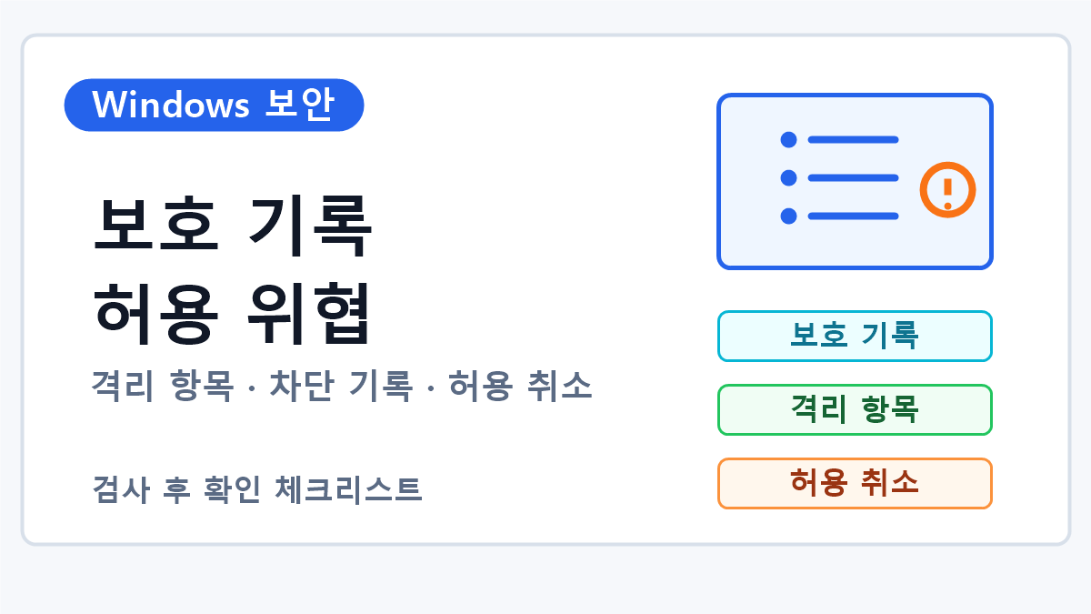 Windows 보안 보호 기록과 허용된 위협 확인 순서 7단계